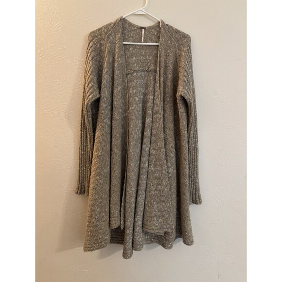 Free People Medium Women’s Tan Brown Open Front Cardigan Ribbed Trapeze - Picture 1 of 7